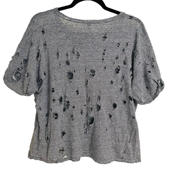 LF Emma & Sam re-worked Tee Shirt Sz M Cropped Gray Grunge cut up hole destroyed - Picture 7 of 12
